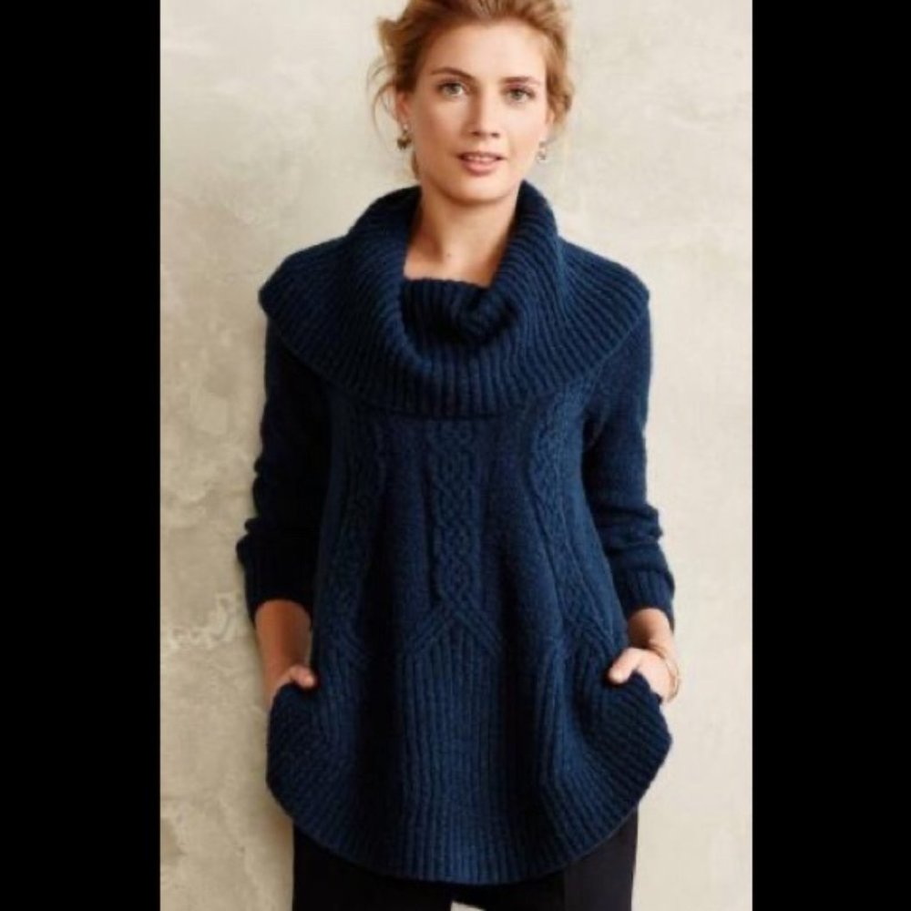 Anthropologie Angel Of The North Wool Teal/Blue Cable Knit Sweater Size Small S - Picture 11 of 11